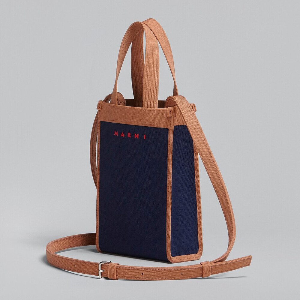 NWT Marni logo Jacquard Shoulder Bag Small Blue/Brown $860+